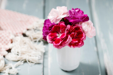 Cute bouquet of pink carnations.