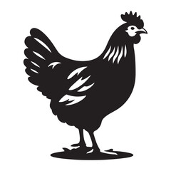 Chicken hen silhouette isolated on white background, Flat vector Farm Animal illustration