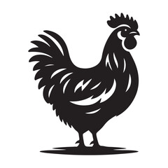 Chicken hen silhouette isolated on white background, Flat vector Farm Animal illustration