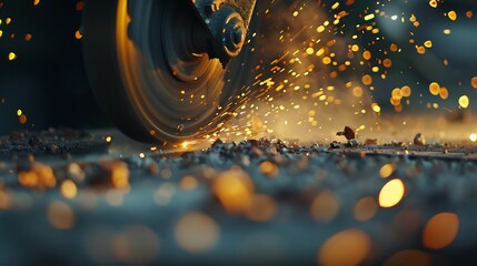 The process of repairing a road with a grinder, construction workers breaking asphalt and concrete pavement at a construction site, during new road work