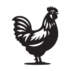 Chicken hen silhouette isolated on white background, Flat vector Farm Animal illustration