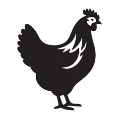 Chicken hen silhouette isolated on white background, Flat vector Farm Animal illustration