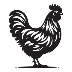 Chicken hen silhouette isolated on white background, Flat vector Farm Animal illustration