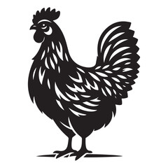 Chicken hen silhouette isolated on white background, Flat vector Farm Animal illustration