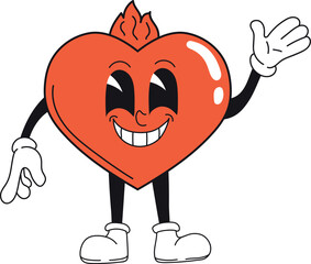 Heart character with funny retro comic face expression