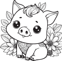 A pig line art coloring book illustration