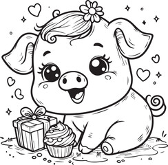 A pig line art coloring book illustration