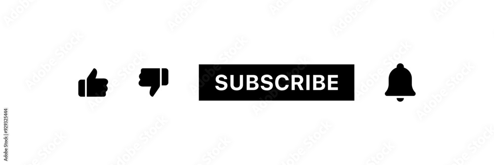 Fototapete subscribe button with like icon and notification bell alarm symbol, subscribed button with thumbs up
