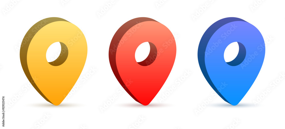 Aufkleber 3d location map pointer icon, place pin marker sign - isometric red gps map pointers in flat style, destination symbols. location pin line icon, Navigation sign