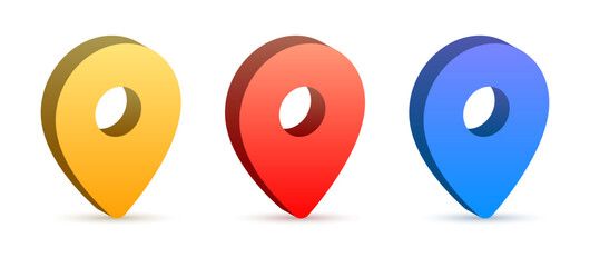 3d location map pointer icon, place pin marker sign - isometric red gps map pointers in flat style, destination symbols. location pin line icon, Navigation sign