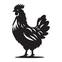 Chicken hen silhouette isolated on white background, Flat vector Farm Animal illustration