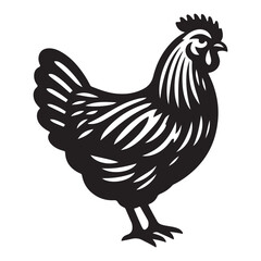 Chicken hen silhouette isolated on white background, Flat vector Farm Animal illustration