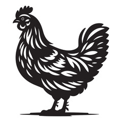 Chicken hen silhouette isolated on white background, Flat vector Farm Animal illustration