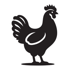 Chicken hen silhouette isolated on white background, Flat vector Farm Animal illustration