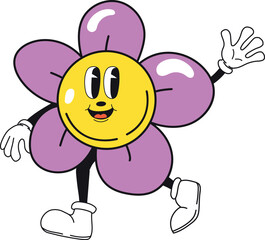 Comic flower character. Retro cartoon style mascot