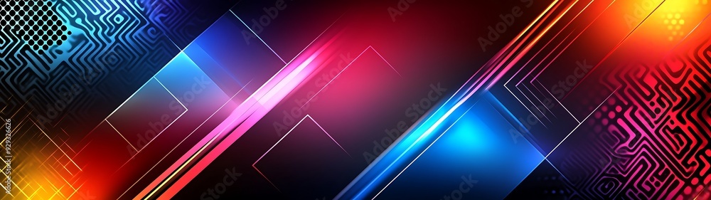 Poster top view of a hip, vibrant background with neon elements and bold patterns, designed for a modern, c