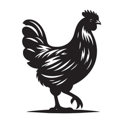 Chicken hen silhouette isolated on white background, Flat vector Farm Animal illustration