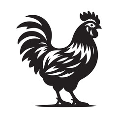 Chicken hen silhouette isolated on white background, Flat vector Farm Animal illustration