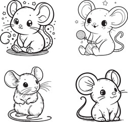 A mouse line art coloring book illustration for kids
