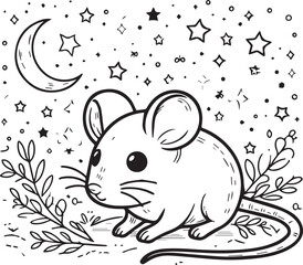 A mouse line art coloring book illustration for kids