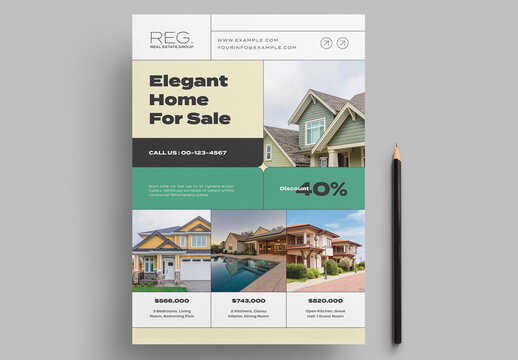 Real Estate Flyer Layout with Green Accents