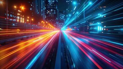 Fototapeta premium Vibrant light trails from fast-moving vehicles on a city highway at night