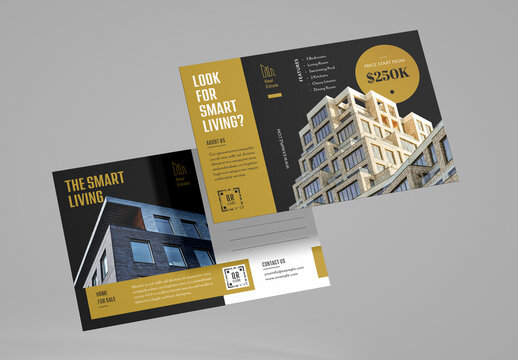 Real Estate Postcard Layout with Golden Accents