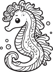 Obraz premium A sea horse line art coloring book illustration