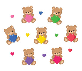 Teddy bear and heart vector hand drawn illustration, cute print design for kids 
