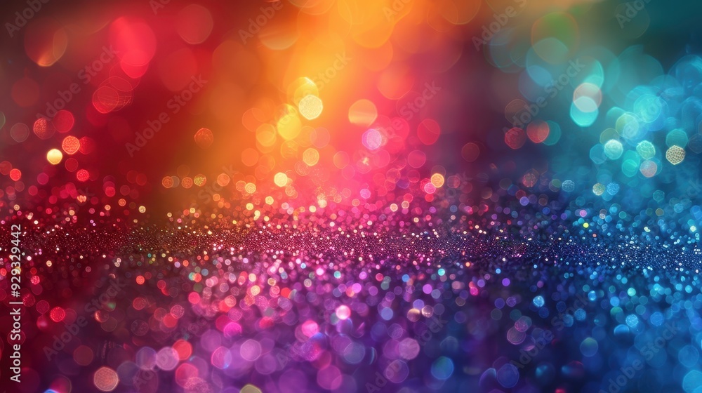 Poster sparkling multicolored bokeh on a smooth surface in soft lighting during the evening