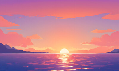 beautiful sunset cartoon style wallpaper/background with soft shapes and colors
