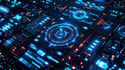Obraz premium Futuristic Interface with Glowing Blue and Red Lights
