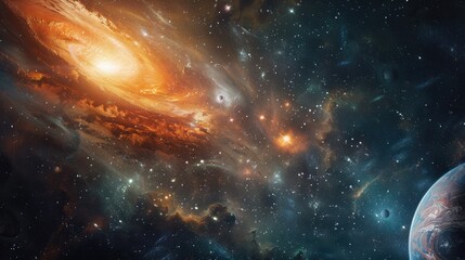 Obraz premium A scene of multiple planets and stars in space