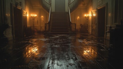 Dark and Mysterious Staircase in an Abandoned Mansion