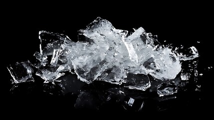 Close-up of a pile of ice cubes on a black background.