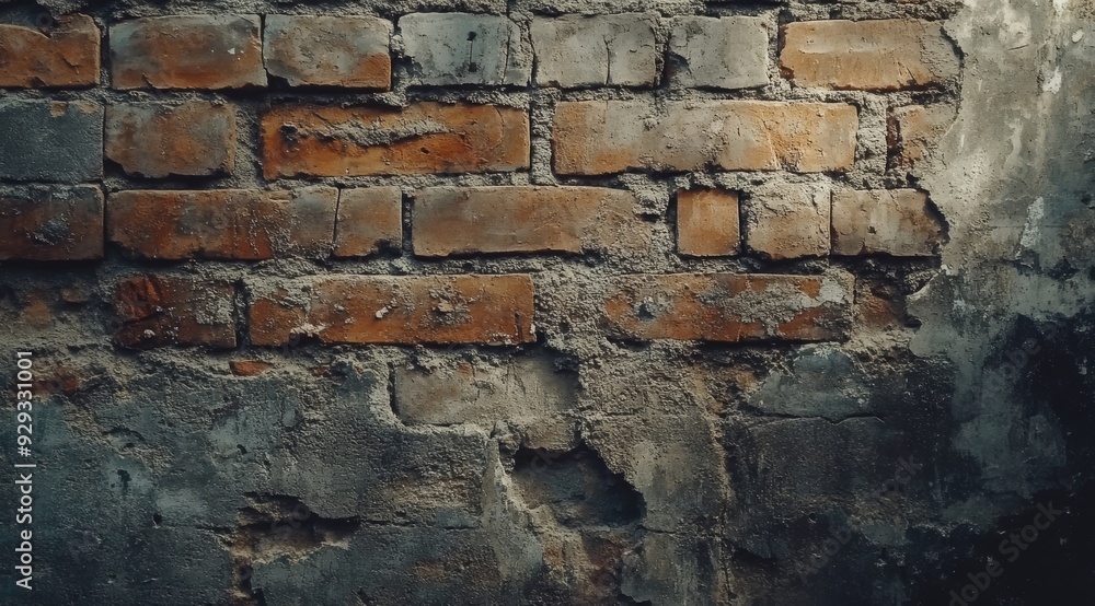 Poster a weathered brick wall that showcases a rustic texture, ideal for use as backgrounds or design proje