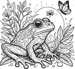 A frog line art coloring page illustration