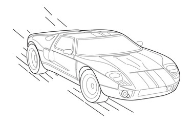 A hand drawn line art car.Classic car outline vector on white transparent background.
.American automobile outline.outline car vector illustration.