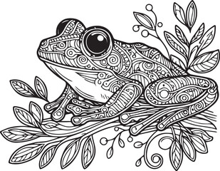 A frog line art coloring page illustration