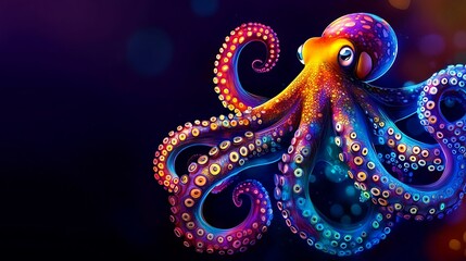 Obraz premium Close-up of a vibrant octopus with tentacles in vivid colors and bokeh effect.