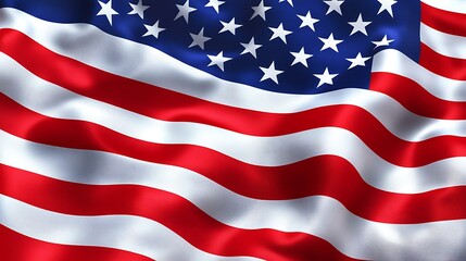 Fototapeta premium Close-up of a waving American flag with a focus on the red and white stripes.