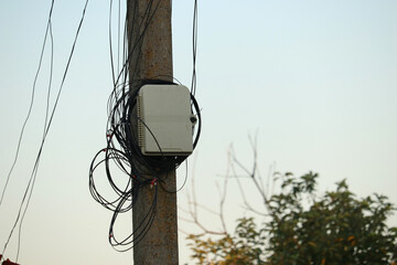 Junction box for Internet line. Optical cable for internet. Internet in village.