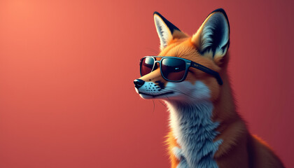 Obraz premium Fox wearing sunglasses on a solid color background