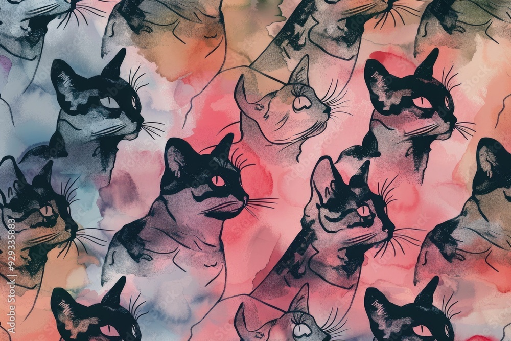 Poster multiple cats resting and socializing