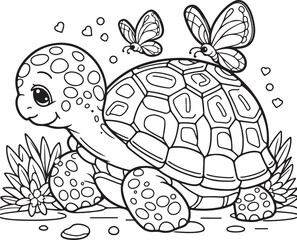 A tortoise line art coloring book illustration for kids