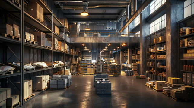 Imagine a warehouse operation where workers are re-stacking and repackaging goods. Highlight the attention to detail and precision in organizing products for efficient storage and transport. 