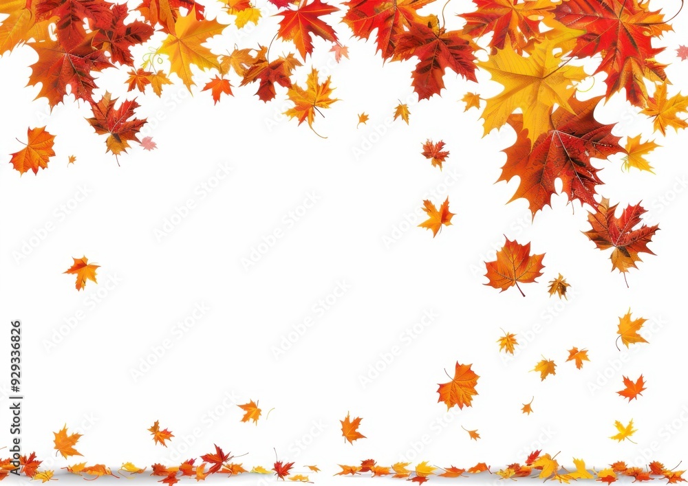 Poster autumn background with colored maple leaves illustration, isolated on a white background generative 