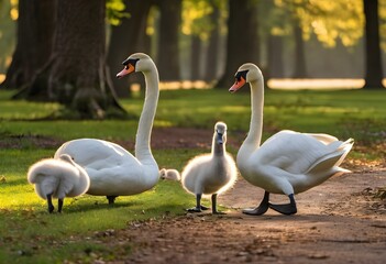 Obraz premium group of swans in the park