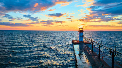 Aerial View of St. Joseph Lighthouse at Sunset
