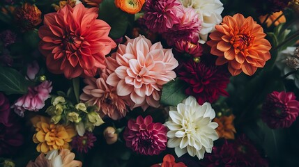 Close-up of vibrant, colorful flowers in a lush, green bouquet.